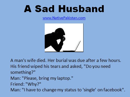 Funny Jokes about Marriage : Husband sad on Wife's Death - Husband Wife Jokes