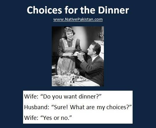 Best Marriage Jokes - Dinner Choices for a Husband - Husband and Wife Jokes