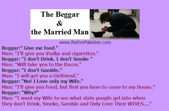 Husband and wife Jokes in English - The beggar and the married man. Funny Jokes about Marriage : The Beggar and the Married Man - Husband and Wife Jokes