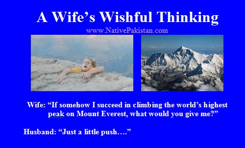 Husband and wife Jokes in English - The wife climbs Mount Everest, the highest mountain in the World Husband and Wife Jokes: Wife climbs on Mount Everest - Funny Jokes about Marriage