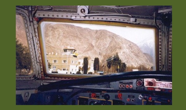 Gilgit Pics - A view of Gilgit Airport Terminal and Control Tower from the cockpit of a plane - Photos of Gilgit-Baltistan