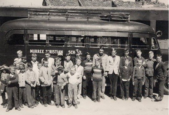 Photos of Murree - Students with a bus of Murree Christian School, 1962 - Murree Pictures