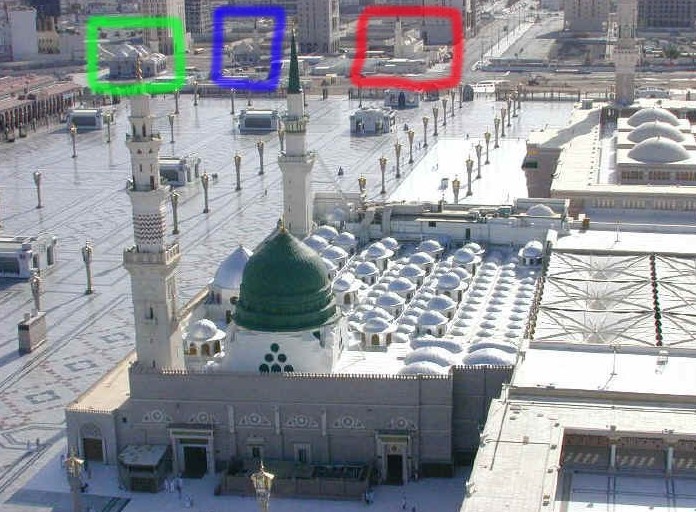 Masjid al Ghamama, Masjid Abu Bakar and Masjid Ali in relation to Masjid an Nabawi : Pictures of Madinah