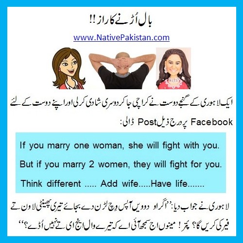 Punjabi Jokes :Two wives, the cause of hair loss - Jokes from Lahore