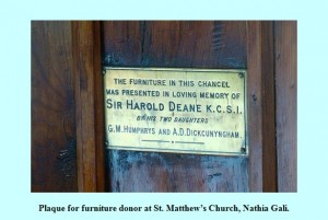 Pictures of Pakistani Churches: Plaque for furniture donor at St. Matthew’s Church, Nathia Gali