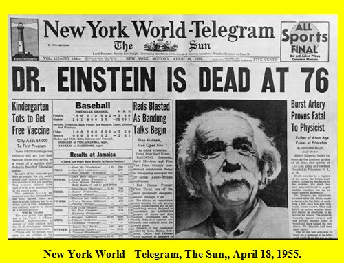 Old Newspapers Headlines - Dr. Einstein is Dead, The New York World-Telegram, The Sun, April 18, 2026 - Historical Newspapers Headlines 