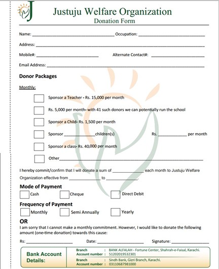 Donation Form - Justuju Welfare Organization