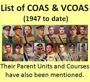 Photos of COAS & VCOAS of Pakistan Army, Parent Units & Army Courses (1947 to date)