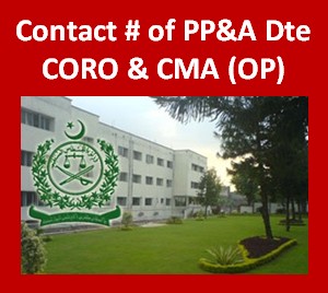 Official Contact Numbers of PP&A Dte (GHQ), CORO (GHQ) and CMA (OP) Rawalpindi