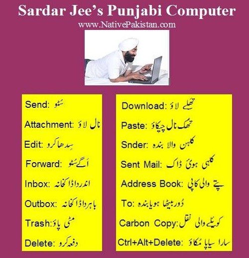 Internet Jokes in Urdu - Sardar Jee's Punjabi Computer - Funny Internet quotes and cartoons. Internet Jokes in Urdu - Funny Internet terminology invented by Sardar Ji - Jokes about Internet & Computer