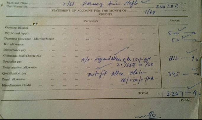 First Pay Slip of 2/Lt Parvez Amin Mufti, Ord (39 PMA Long Course) Pakistan Army Officer's Pay Slip - First Pay Slip Parvez Amin Mufti, 39th PMA Long Course - My First Pay Slip