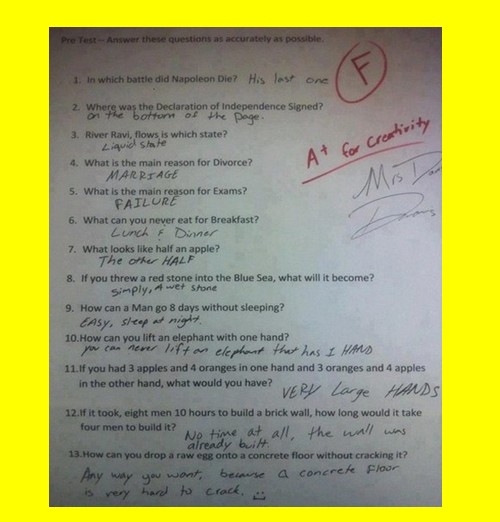 Funny Answer Sheets in English - Funny Pre Test answers - Funny Test and Exam Answer Sheets Funny Test and Exam Answer Sheets in English: Funny Pre-Test answers - Funny Answer Sheets
