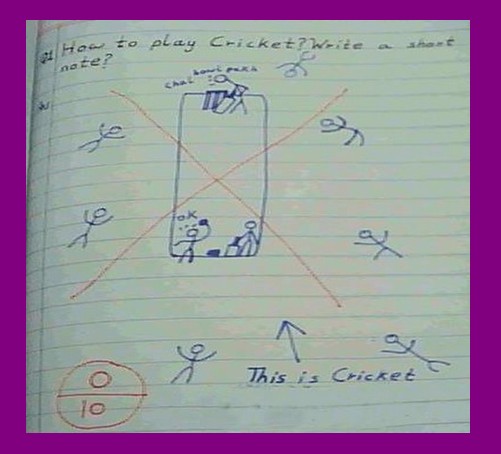 Funny Answer Sheets in English - Write a short note on cricket - Funny Test and Exam Answer Sheets Funny Test and Exam Answer Sheets in English: Write a short note on cricket - Funny Answer Sheets