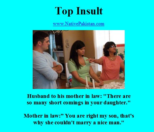 Mother in Law Jokes in English - Top insult by a Mother-in-Law. Funny Mother-in-Law Jokes in English: Top insult by a Mother in Law.