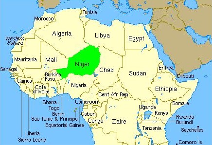 Map of Africa showing Niger