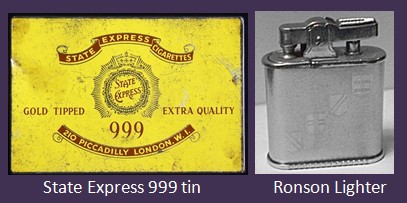 State Express Cigarettes 999 tin and Ronson Lighter