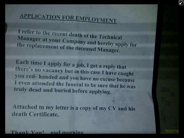 Funny letters; Funny Application for Employment