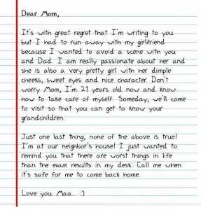Dear Mom, I'm Running away with my girlfriend