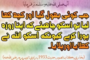 Hadees (Hadith), Ramzan (Ramadan): Complete your fast (sawm,roza) if eat or drink something by mistake.