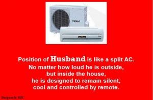 Funny Husband and Wife Jokes - Position of husband is like a split AC, designed to remain silent, cool and controlled by remote - Best Husband and wife Jokes
