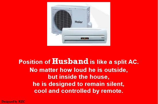 Husband and wife Jokes - Position of husband is like a split AC - Funny Husband and Wife Jokes Funny Jokes about Married Life - Husband and split AC both remote-controlled - Husband Wfe Jokes