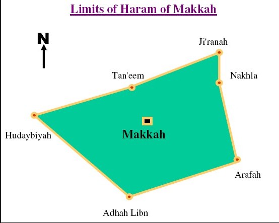 Limits of Haram of Mecca (Makkah)