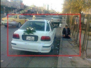 Best Namaz (Salah) Pictures - No Excuse to Skip Namaz, a Bridegroom offering namaz on a sidewalk (Footpath) on his wedding day - Best Namaz Photos