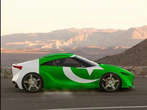 Pakistan Flag Lovers - A car painted with Pakistani Flag speeding on a highway - Proud Display of Pakistani flag Proud Display of Pakistani Flag - A car painted with Pakistani Flag speeding on a highway, high mountains are in the background - Pakistani Flag Lovers