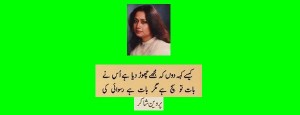 Poetry of Perveen Shakir: Couplet of Perveen Shakir; " Kaisay keh doon kay mujhay chorre diya uss nay, Baat tou such hai magar baat hai ruswai ki" - Best Perveen Shakir Poetry