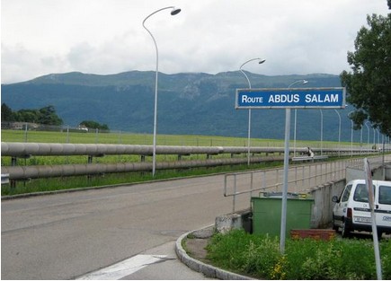 Photo of a road in Switzerland named after Dr. Abdus Salam who won a Nobel Prize in Physics