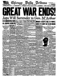 Rare Newspapers - Rare edition of Chicago Daily Tribune, August 14, 1945, Great War Ends.Japs will Surrender - Old and rare newspapers