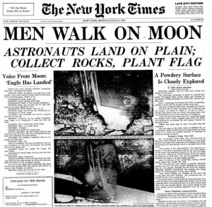 Rare newspaper, First landing on moon-Men walk on moon
