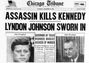 Rare newspapers - Rare edition of Chicago Tribune, November 23, 1963, Assassin Kills Kennedy - Old and rare newspapers