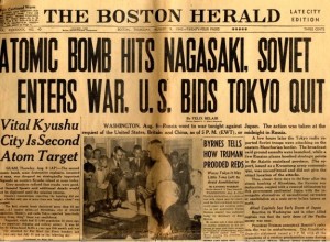 Rare newspapers, atomic bomb hits Nagasaki, August 09, 1945-The Boston Herald