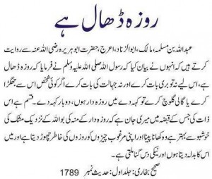 Hadith (Hadees), Ramzan (Ramadan): Roza (sawm, fast) is a shield ( Dhaal). One gets 10 times sawab during roza