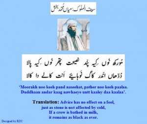 Sufi Kalam of Mian Muhammad Bakhsh in 'Saif-ul-Maluk': ‘Moorakh noo keeh pand naseehat, pather noo keeh paalaa. Duddhaan andar kaag nawhaeye untt kaaley daa kaalaa’ - Mian Muhammad Bakhsh Punjabi Poetry