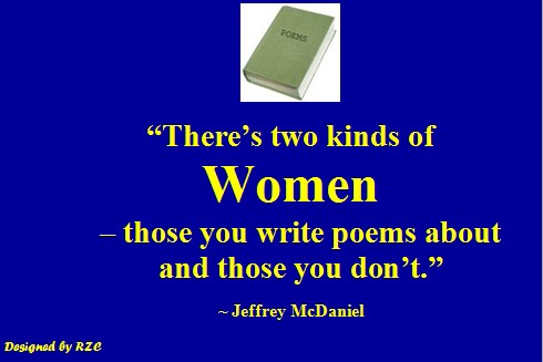 Best Women English Quotes: Women Quotes in English - Quotes of Jeffrey McDaniel, There's two kinds of Women - those you write poems about and those you don't - Famous Women Quotes - Best sayings about Women
