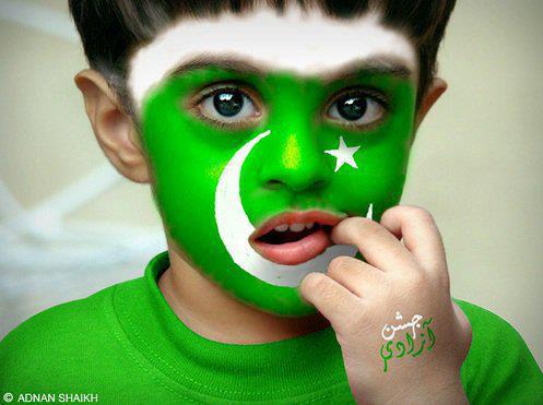 Pakistan Flag Lovers - A boy's face painted with Pakistani flag and Jashan-e-Azadi written on his hand - Proud Display of Pakistani flag Proud Display of Pakistani Flag - A cute little boy's face painted with Pakistani flag and Jashan-e-Azadi written on his hand - Pakistani Flag Lovers