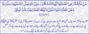 Hadith (Hadees): Praying in last ashra (last 10 days) of Ramadan (Ramzan)